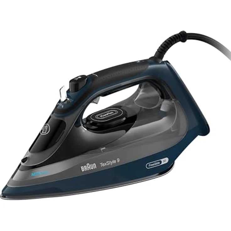 Braun TexStyle 9 SI9682 DB Dampfbügeleisen mit FreeGlide 3D Technologie, Vertikaldampf, Anti-Tropf-Funktion, Selbstreinigungsfunktion, 330 ml Einfüllöffnung, 260 g/min, 3200W, Dunkelblau – Bild 1