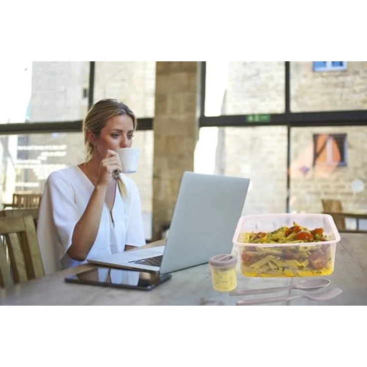 2friends Lunchbox Erwachsene 3er Set mit Besteck und Dressingbehälter, Salatbox to go, Essensbox mit Click-Verschluss, Transparent/Grau/Grün, BPA frei, 9x18.5x18.5 cm – Bild 5