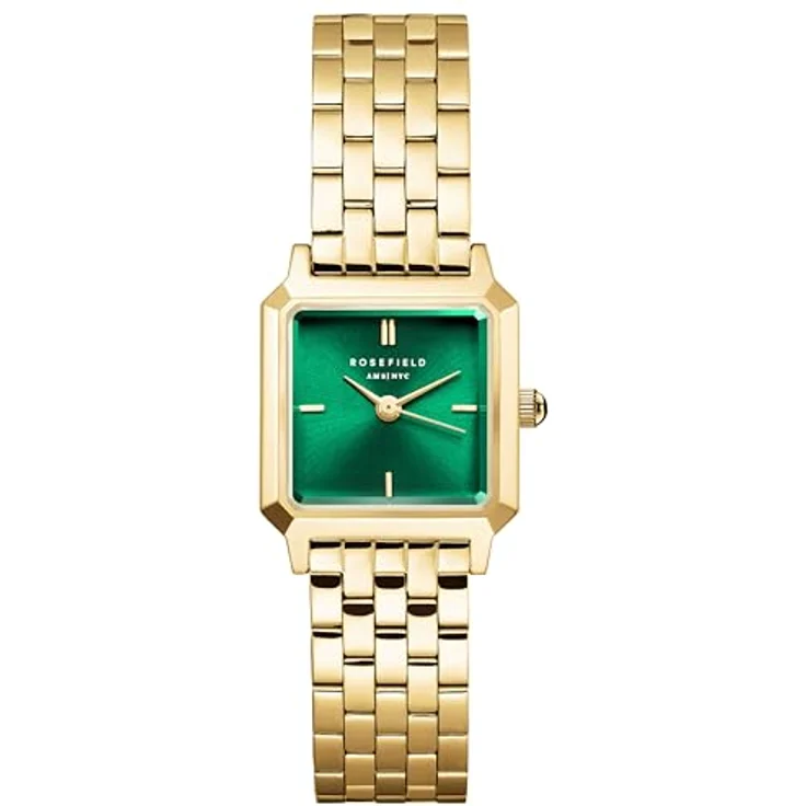 ROSEFIELD Quarzuhr Boxelle, goldfarben mit grünem Sunray-Zifferblatt, elegantes Design, wasserdicht bis 3 bar – Bild 1