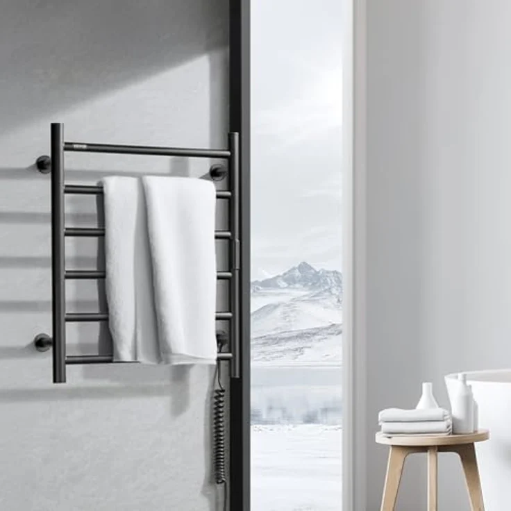 VEVOR Handtuchtrockner Heizkörper Handtuchwärmer mit 6 Stangen, wasserdicht, Schwarz, Timer & LED-Anzeige, 5 Temperaturstufen, Wandmontage – Bild 8