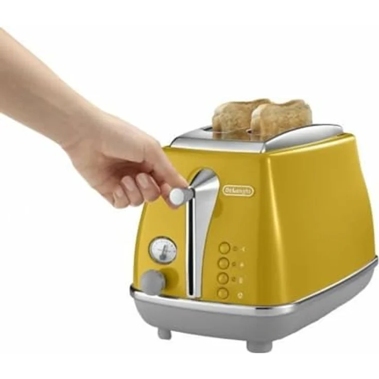 De'Longhi Icona Capitals CTOC 2103.Y 2-Schlitz-Toaster, 900 Watt, 6 Bräunungsstufen, inkl. Krümelschublade, Sandwichzange, gelb – Bild 4