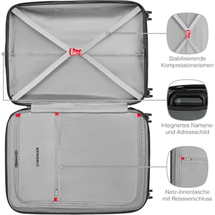 WENGER Prymo Medium Hartschalenkoffer mit 4 Rollen, Trolley, erweiterbar, 59 (67) l, Sicherheitsschloss, anthrazit – Bild 5