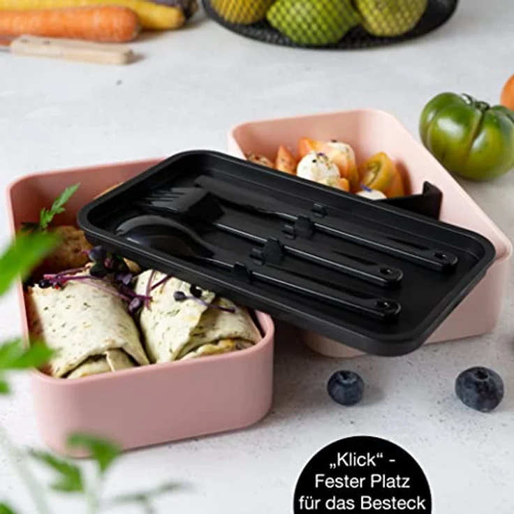 Moritz & Moritz Lunchbox Bento Box pink, Kunststoff, Bambus, Elasthan, 10-tlg Set, inkl. Besteck-Set – Bild 6