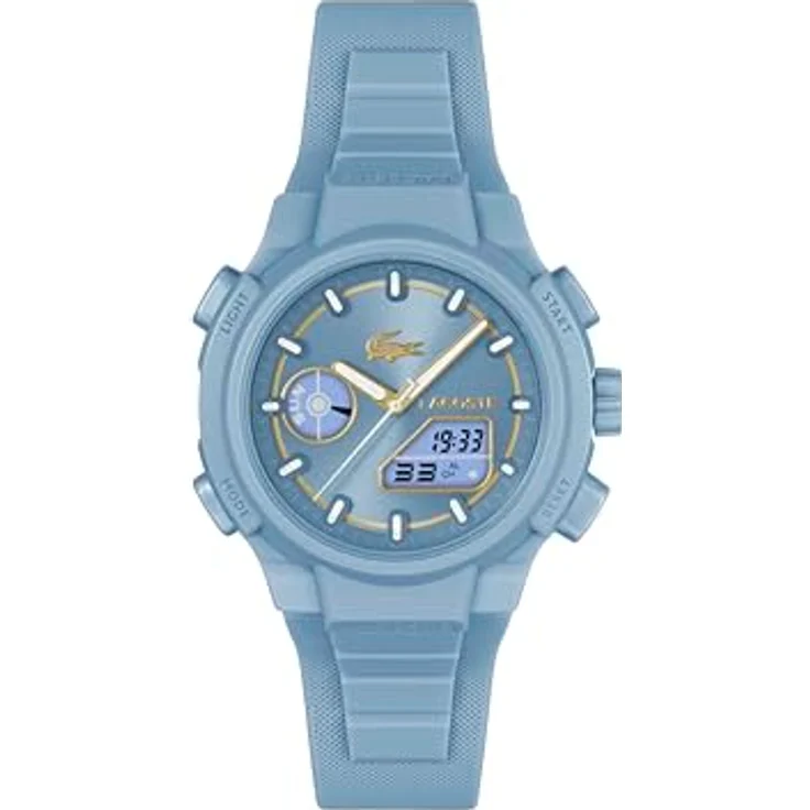 Lacoste LC33 Analoge-Digitale Multifunktions-Quarzuhr für Damen mit blauen Silikonarmband, 40mm TR90 Gehäuse, Wasserfest bis 10ATM, Weltzeituhr, Stoppuhr, Countdown-Timer – Bild 2