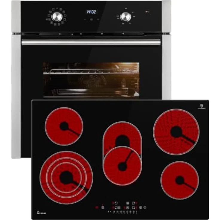 KKT KOLBE Herdset SET8810CH77RL, Backofen mit PowerAir Heißluft-Funktion und autarkem Glaskeramikkochfeld, 77 cm, A+ Energiekategorie