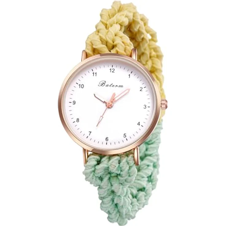 JewelryWe Damenuhr mit elastischem Haarband, Analog Quarz, Multifunktionale lässige Uhr in Gelb Grün, Geschenk für Frauen und Mädchen – Bild 1