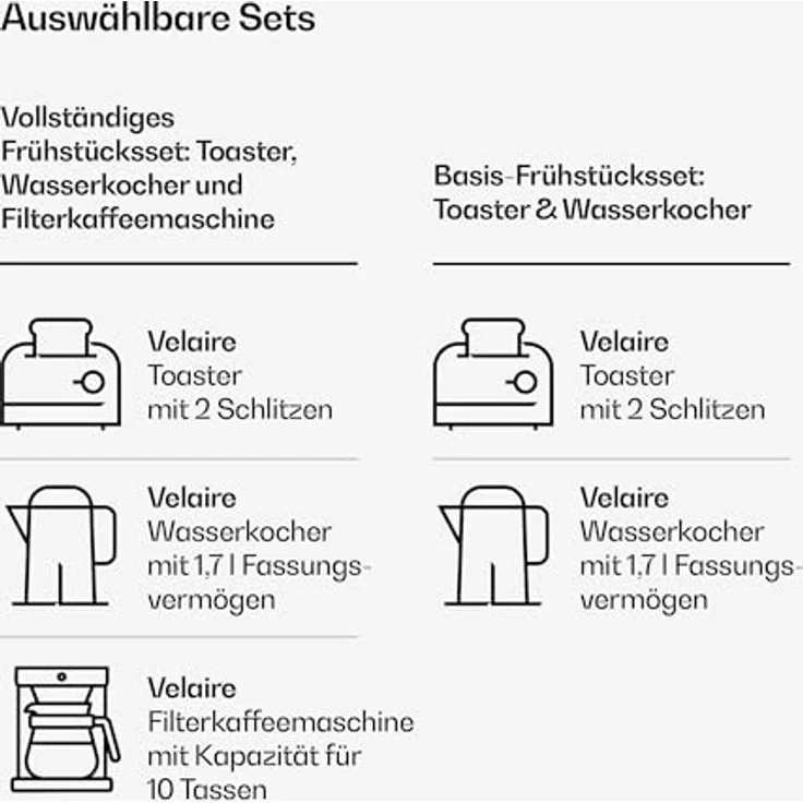 Klarstein Velaire Toaster Wasserkocher Set, 2 Scheiben Toaster mit 7 Bräunungsstufen, 1,7L Wasserkocher mit Kalkfilter, Frühstücksset in Silber – Bild 6