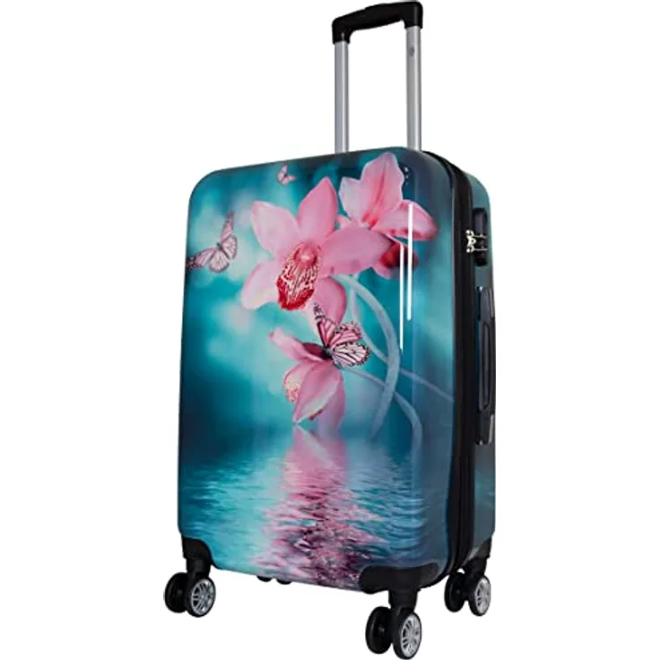 Trendyshop365 Hardcase Citykoffer - Blumen-Motiv Orchidee - 67 Zentimeter 66 Liter 4 Räder Zahlenschloss bunt