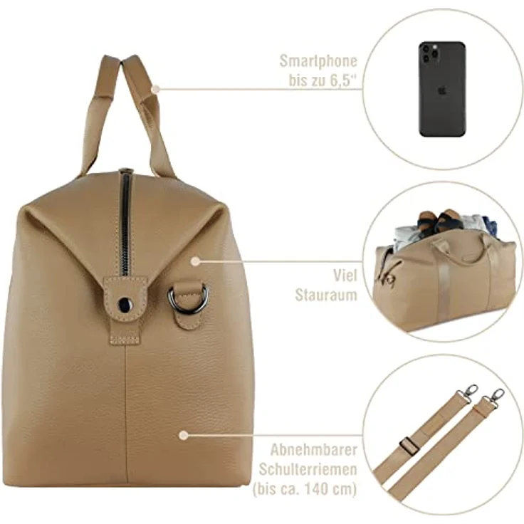 bugatti ELSA Reisetasche aus Leder, Weekender für den Urlaub, Gymtasche für Sport, Sand – Bild 4