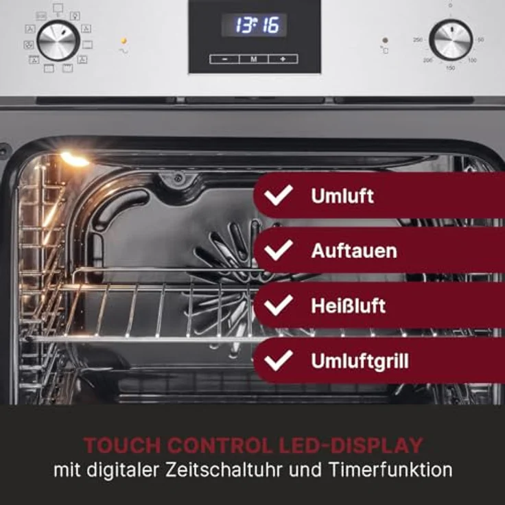 Bomann EBO 7911 inox Einbaubackofen | 56L Backofen mit Touch Control & 9 Funktionen | Heißluft & Grill | aushängbare Tür – Bild 4