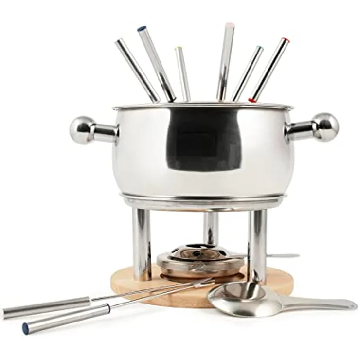 HOME 9830000 Fondue Service 11 Stück für 6 Personen aus Edelstahl 18/10, Bourguignonne, Schokolade, Käse, Stahl