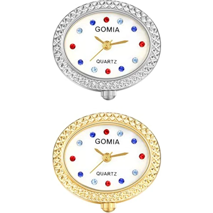 JewelryWe 2pcs Ringuhr Fingeruhr Damen, Verstellbare Analog Quarz Ring Uhr mit ovalem Strass Muschel Zifferblatt, Gold/Silber – Bild 1
