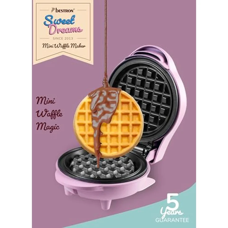 Bestron Mini-Waffeleisen AMW500L, kleiner Waffelmaker mit Antihaftbeschichtung, Retro Design in Lila Mattiert, 550 Watt – Bild 2