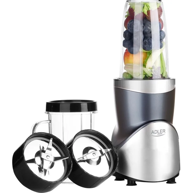 Adler Smoothie-Maker AD 4084, Standmixer mit Eiszerkleinerungsfunktion und BPA-freien Materialien, silber