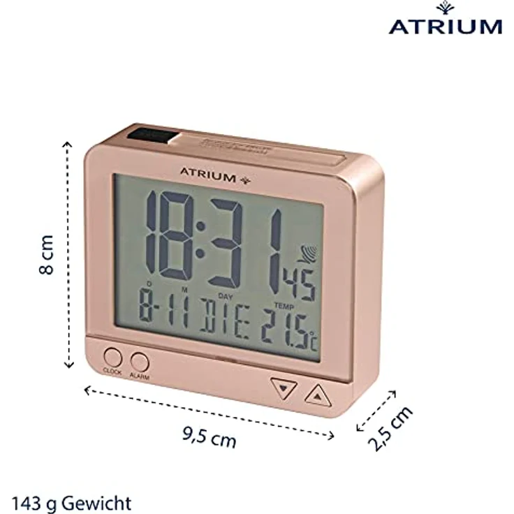 Atrium A760-17, Digitaler Funkwecker mit sensorgesteuertem Nachtlicht, Datums- und Temperaturanzeige, rosegold – Bild 4