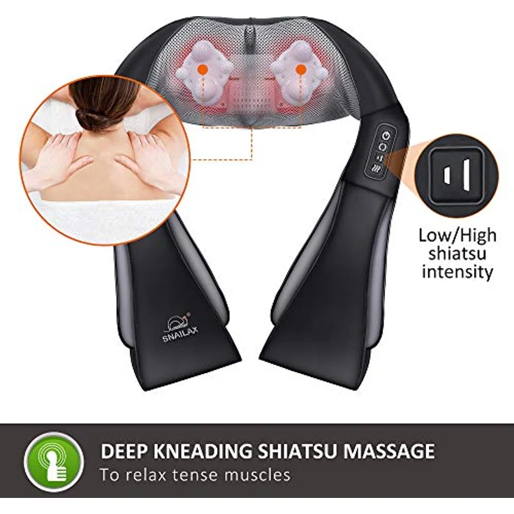 Snailax Schulter Nacken Rücken Massagegerät, Shiatsu Nackenmassagegerät mit Wärme, Rückenmassagegerät,Elektrisch 4D-Rotation Massagegerät zu Hause Büro, Geschenke für Männer, Frauen – Bild 2