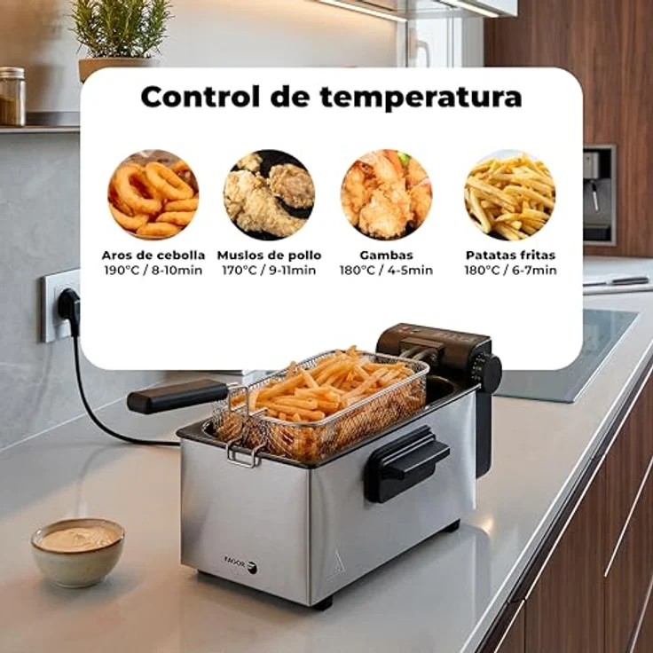 Fagor EasyFry, Elektrische Fritteuse mit 2000 W, 3 l Kapazität, Temperaturregelung bis 190 °C, Edelstahlgehäuse – Bild 4