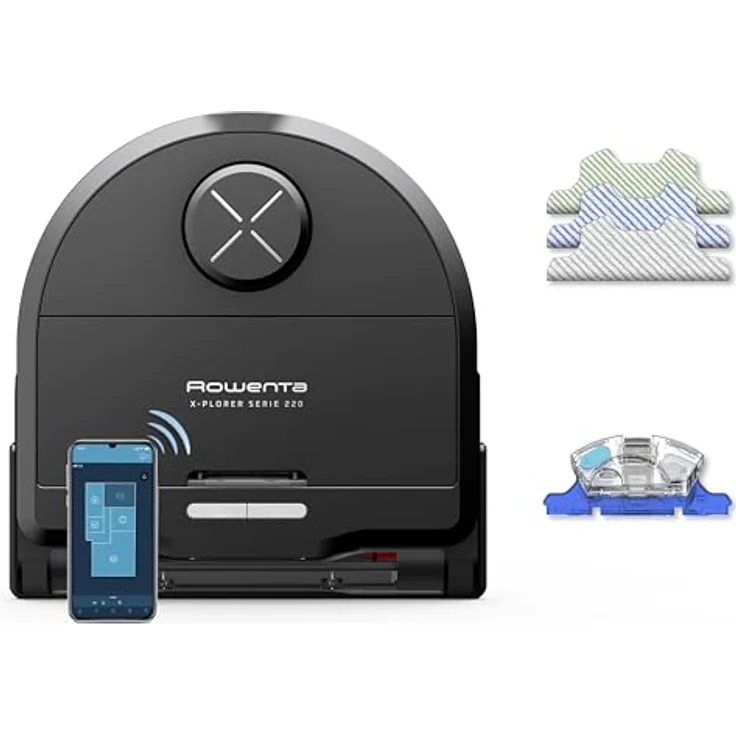 Rowenta Xplorer RR9475WH, Nass-Trocken-Saugroboter mit Elektrobürste, vibrierendem Wischmop und intelligenter Lasernavigation, grau – Bild 1