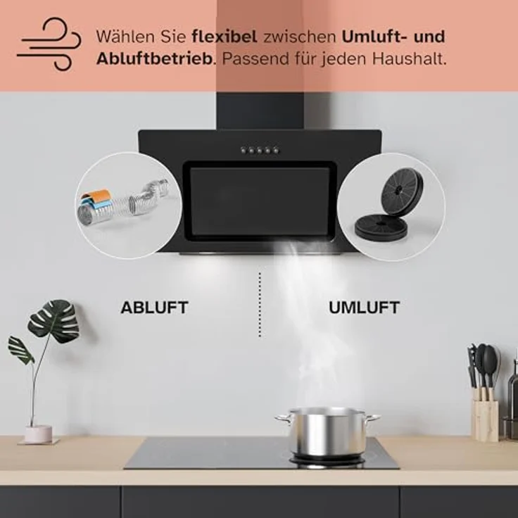 Heinrich´s HEINRICHS Dunstabzugshaube, 60cm, 300m³/h Saugkraft, LED Beleuchtung, Aktivkohlefilter, 69W Leistung, Schwarz – Bild 5