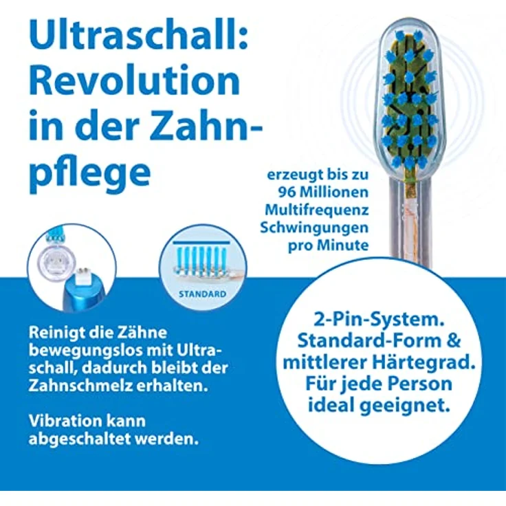Emmi-dent elektrische Ultraschall Zahnbürste Metallic Weiß I - ideal für empfindliche Zähne & Zahnfleisch, sanfte Reinigung ohne Schrubben, für Erwachsene & Kinder – Bild 3