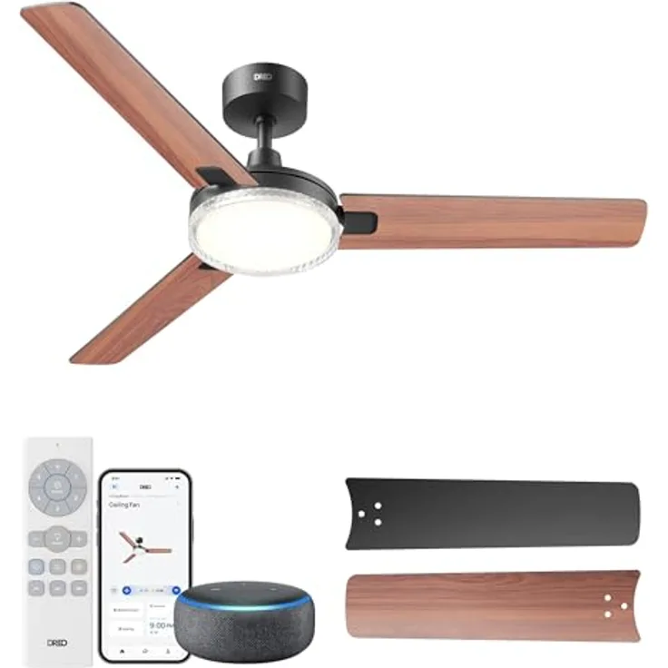 DREO Smarter Deckenventilator mit Licht, 132 cm, 12 Geschwindigkeiten, drei Modi, dimmbare LED, App- & Alexa-Steuerung, schwarz