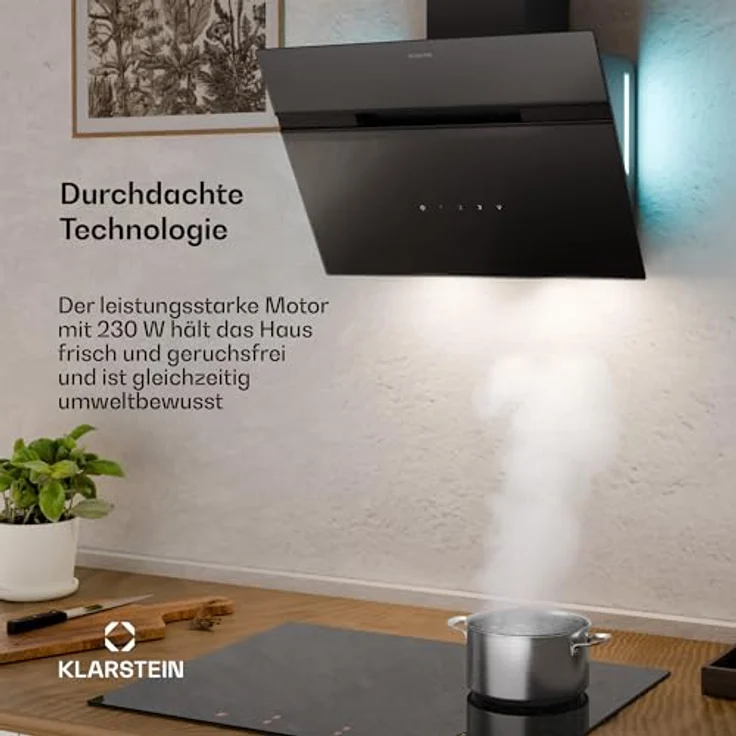 Klarstein Alina Dunstabzugshaube, EEK A, 600 m³/h, Touch LED-Beleuchtung, Abluft/Umluft, Schwarz – Bild 3