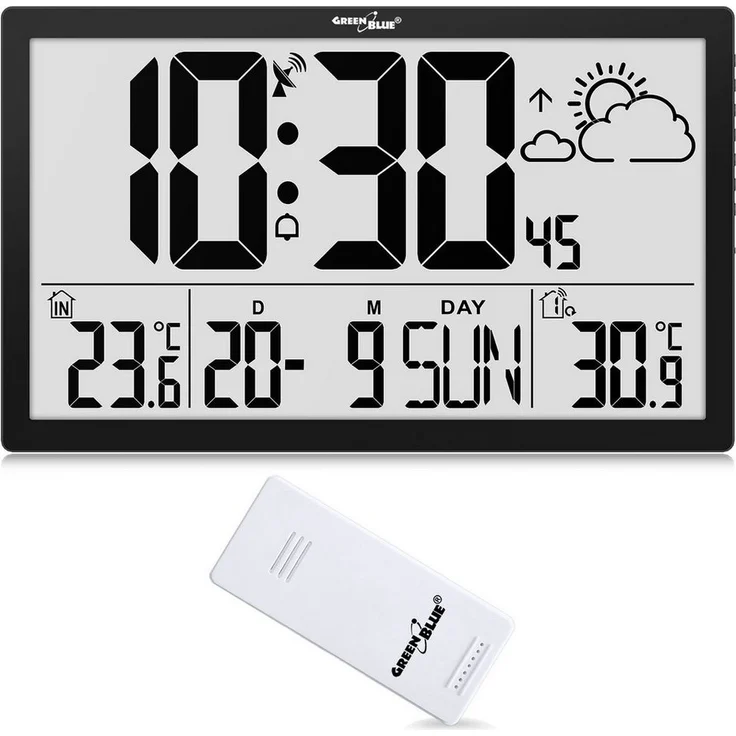 GreenBlue Wanduhr GB218 (Wetterstation, Digitale Wanduhr mit Außensensor) – Bild 1