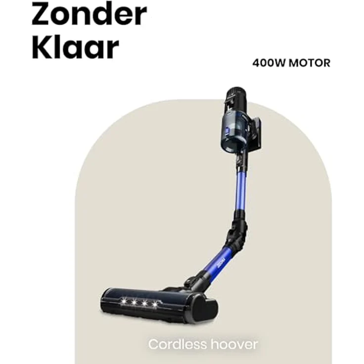 Zeegma Klaar Kabelloser Vertikalstaubsauger 400W, 25000Pa Saugleistung, 60 Min Laufzeit, Beutellos, Turbo 2in1 Bürste mit LED-Licht, 5-stufiger waschbarer HEPA Filter, Touchpanel Display, Schwarz-blau – Bild 2