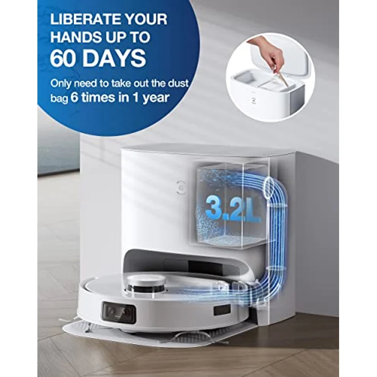 Ecovacs Deebot T10 PLUS Saugroboter mit Wischfunktion und Absaugstation, 260 min Akkubetrieb, 3000 Pa Saugleistung, weiß – Bild 2