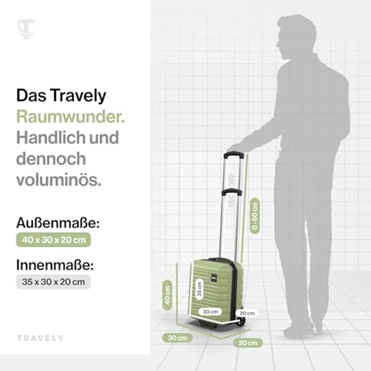 Travely Premium Handgepäck Koffer 40x30x20cm, 26L mit sanften Rollen, passend für Ryanair, Lufthansa und Eurowings, Schwarz – Bild 4