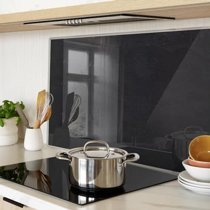 Tulup Schneidebretter Glas 80x52 cm, dekorativ, hitzebeständig, lebensmittelecht, antibakteriell, rutschfest mit Silikonfüßen, plastikfrei - schwarzes Brett – Bild 2