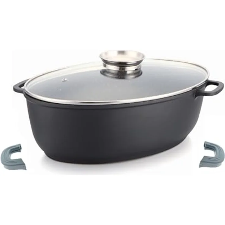 Alu Guss Oval Bräter ø38cm Induktion Topf Schmortopf Marmorbeschichtung