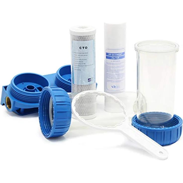 Naturewater NW-BR10B3 2 Stufen Wasserfilter Doppelfilter, 5 µ, 26,16 mm (3/4"), Ø62 mm PP Kartusche, Filter Wandhalterung, Filterschlüssel, Sedimentfilter Aktivkohleblock, Weiß – Bild 3