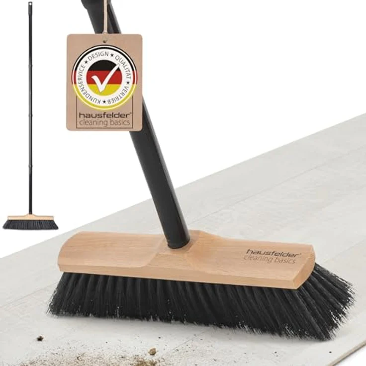 Hausfelder Staubbesen Zimmerbesen mit Stiel, 30 cm Breite, 4-teilig mit Drehgewinde, weiche schwarze Borsten, 2er Set – Bild 1