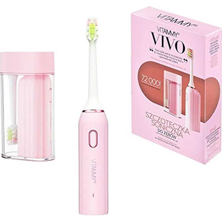 Vitammy VIVO Schallzahnbürste mit Etui/Rosa, 3 Bürsten, 72000 Kopfbewegungen, ideal für unterwegs