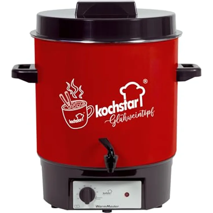 Kochstar WarmMaster A - Sonder-Edition X-Mas Einkochautomat, 27 l, Rot, 1800 W, emailliert, mit Zapfhahn und Thermostat, vielseitig als Glühweintopf und Heißgetränkeautomat