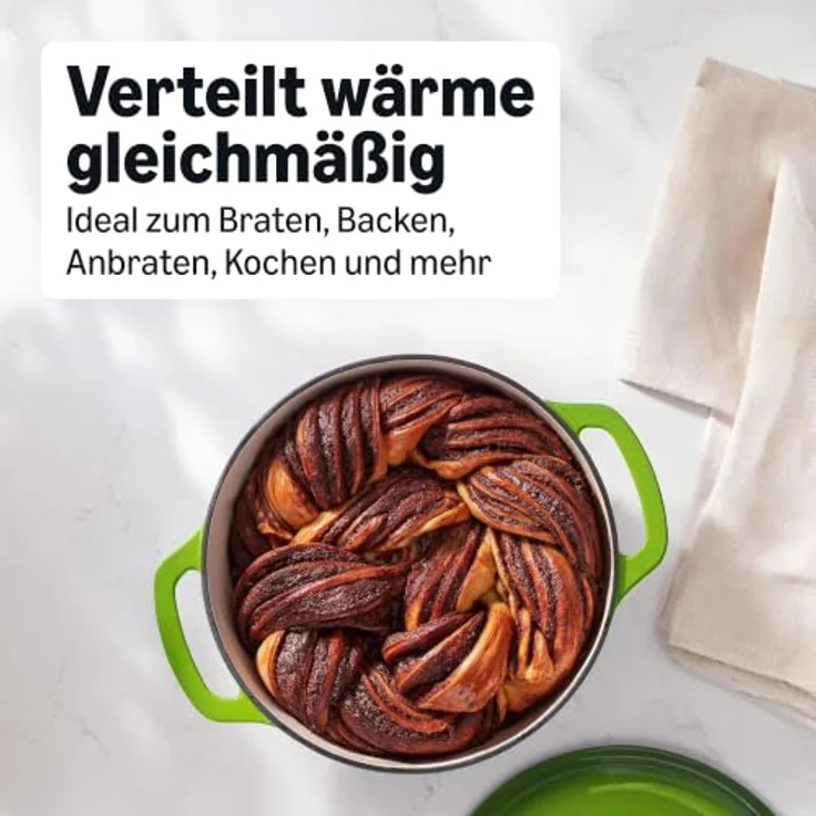 Amazon Basics Rundschmortopf, 4,1 L, emailliertes Gusseisen in Grün, geeignet für alle Herdarten, ofenfest bis 260°C, inklusive Deckel – Bild 3