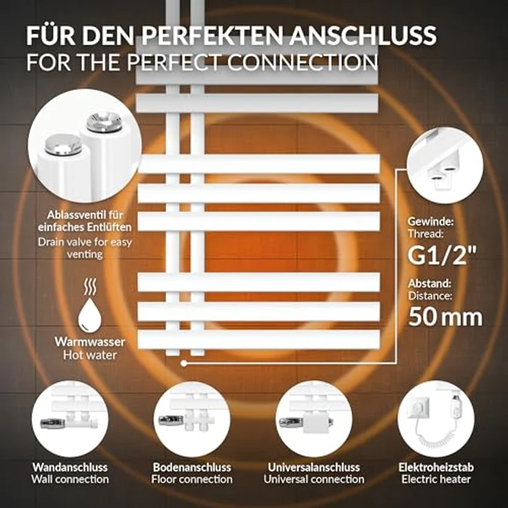 LuxeBath Badheizkörper 2in1, Heizkörper und Handtuchwärmer, anthrazit, B x H: 4 x 120 cm – Bild 4