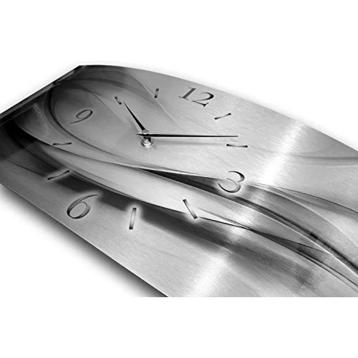 Kreative Feder Abstrakt Silber XXL Metallic Designer Funk Wanduhr Funkuhr modernes Design leise ohne Ticken * Made in Germany* (50x25cm Funkuhr) – Bild 3