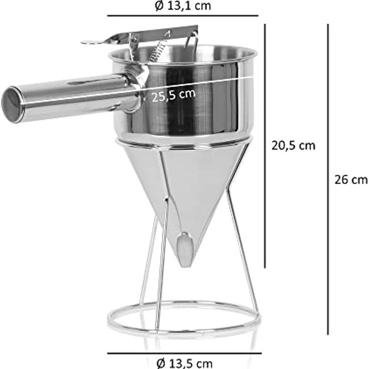 Mahlzeit Edelstahl Teigportionierer | Auslass Ø 8 mm | mit Auslassöffnung, Absperrhahn und Gestell | Bäcker Teigspender | Straubentrichter, Teigdosierer, Saucentrichter, Fülltrichter, batter dispenser – Bild 2