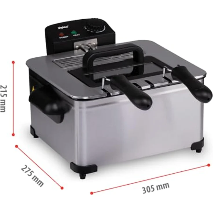 Alpina Friteuse 5L - Doppel Fritteuse mit verstellbarem Thermostat - Deep Fryer 2000 W - Edelstahl, Silber – Bild 2