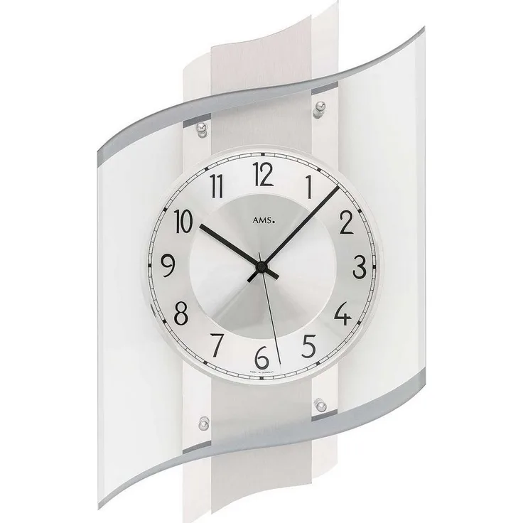 AMS Wanduhr 5516, Funkwanduhr mit bedrucktem Mineralglas in Silberfarben