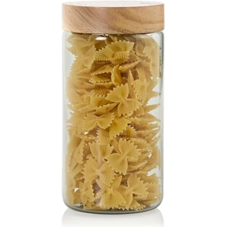 PureJar Vorratsglas 1200 ml – Handgefertigtes Borosilikatglas mit Akazienholzdec...