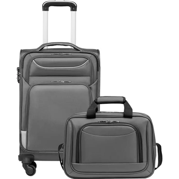 COOLIFE Handgepäck-Set 2tlg, Reisekoffer mit 4 Rollen und TSA-Schloss, Oxford-Gewebe, grau – Bild 1