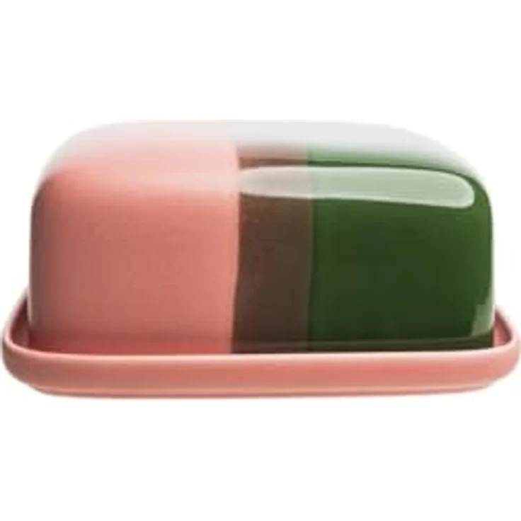 Tranquillo Butterdose INDUSTRIAL, Steinzeug 17x13x7,5 cm, rosé/grün, spülmaschinenfest & mikrowellengeeignet, reaktive Glasur – Bild 1
