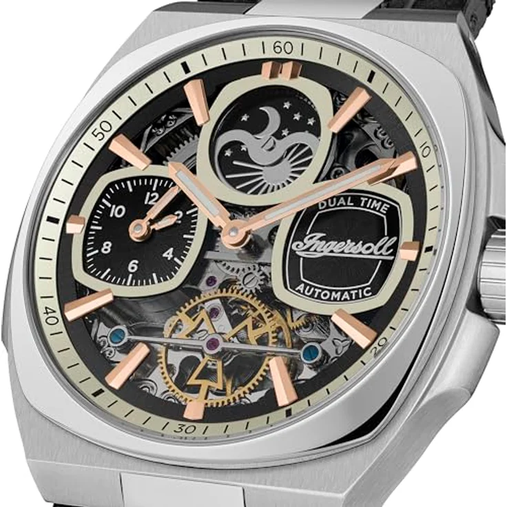 Ingersoll The Spirit Herrenuhr 46.7 mm Automatikuhr mit schwarzem Ziffernblatt und schwarzem Lederarmband – Bild 3