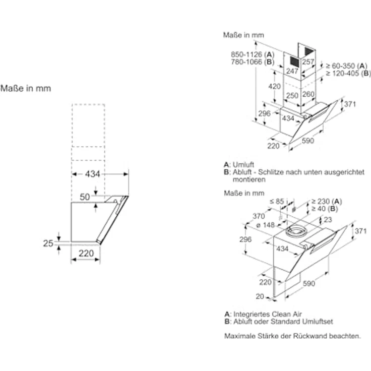Bosch Serie 2 DWK67EM60, Motorhaube, Kamin abgewinkelt, Breite: 59 cm, Tiefe: 43.4 cm, Absaugung und Rückführung (mit zusätzlichem Rückführungsset), mit internem Motor, Schwarz – Bild 10