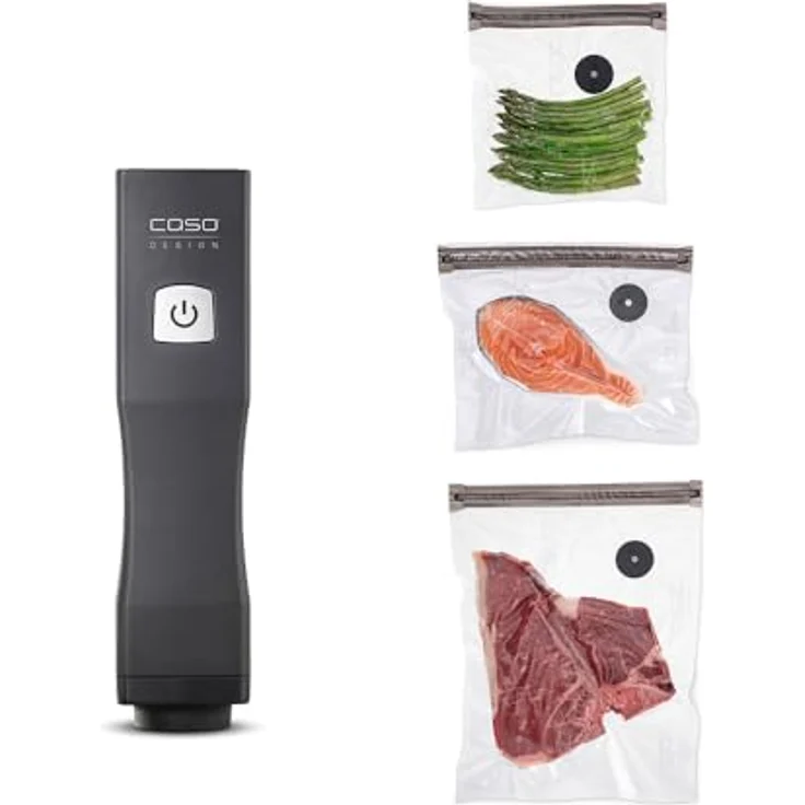 CASO Vacu One Touch Handvakuumierer, 3 L Pumpenleistung, -0,4 bar Druck, Lithium-Ionen-Akku für bis zu 150 Minuten Laufzeit, grau – Bild 2