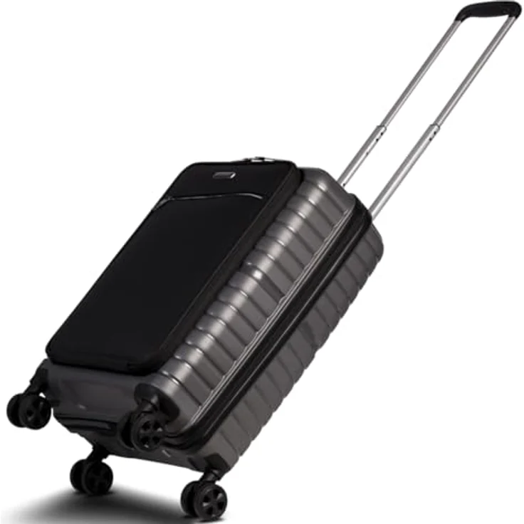 Worldpack 4-Rad Handgepäck Trolley mit Vortasche erfüllt IATA-Bordgepäckmaß, Air Base, Gepäck Serie Dallas: Funktionaler Hartschalen Trolley im coolen Look, 55 cm, 41 Liter, Dunkelgrau – Bild 3