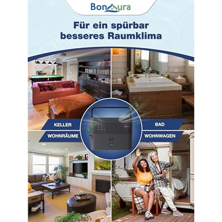 BonAura® AirOne Max, Luftentfeuchter ohne Strom für Räume bis 33m², 360° Belüftung, integriertem Ausgießer & 980g Granulat, Schimmel- und Geruchsschutz – Bild 3